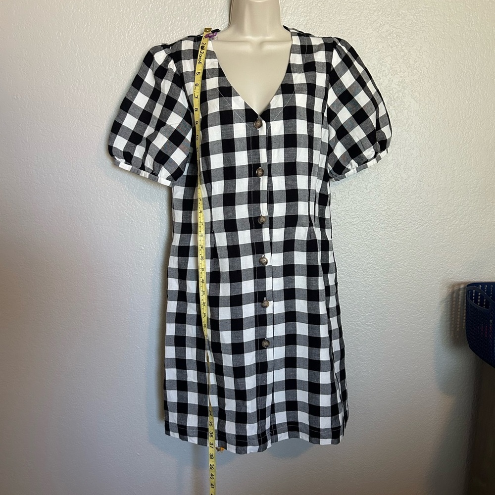 LOFT Black and White Plaid Midi Dress V Neck sz10 - Picture 5 of 11